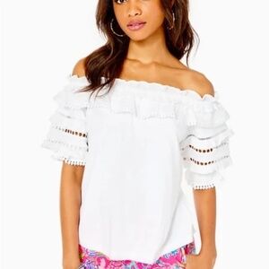 Lilly Pulitzer Brentwood Off The Shoulder White Top, Size Large